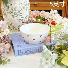 1个/2个韩式ins风不对称手绘小爱心陶瓷碗，高性价比可爱图案碗，日常甜点碗，冰淇淋碗，水果沙拉碗，家用饭碗 - 彩色 - 查看 3