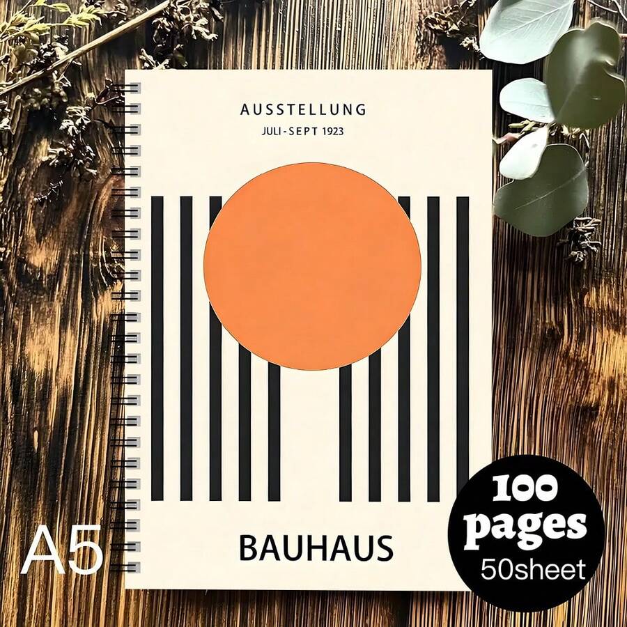 1pc A5 Spiral Bound Notebook, Bauhaus Style Striped Art Notebook, Spiral Coil Notebook, University Grid Notebook, Hardcover Journal Diary, Suitable For Travel, Daily Writing, Office, Record Keeping, Wonderful Gift For Family And Friends - A5 - View 1