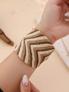 1pc Handwoven Multicolor Wavy Textured Rattan Bracelet, Vintage Style, Versatile For Women - Suitable For Vacation, Party, Afternoon Tea And Daily Wear - Multicolor - View 9