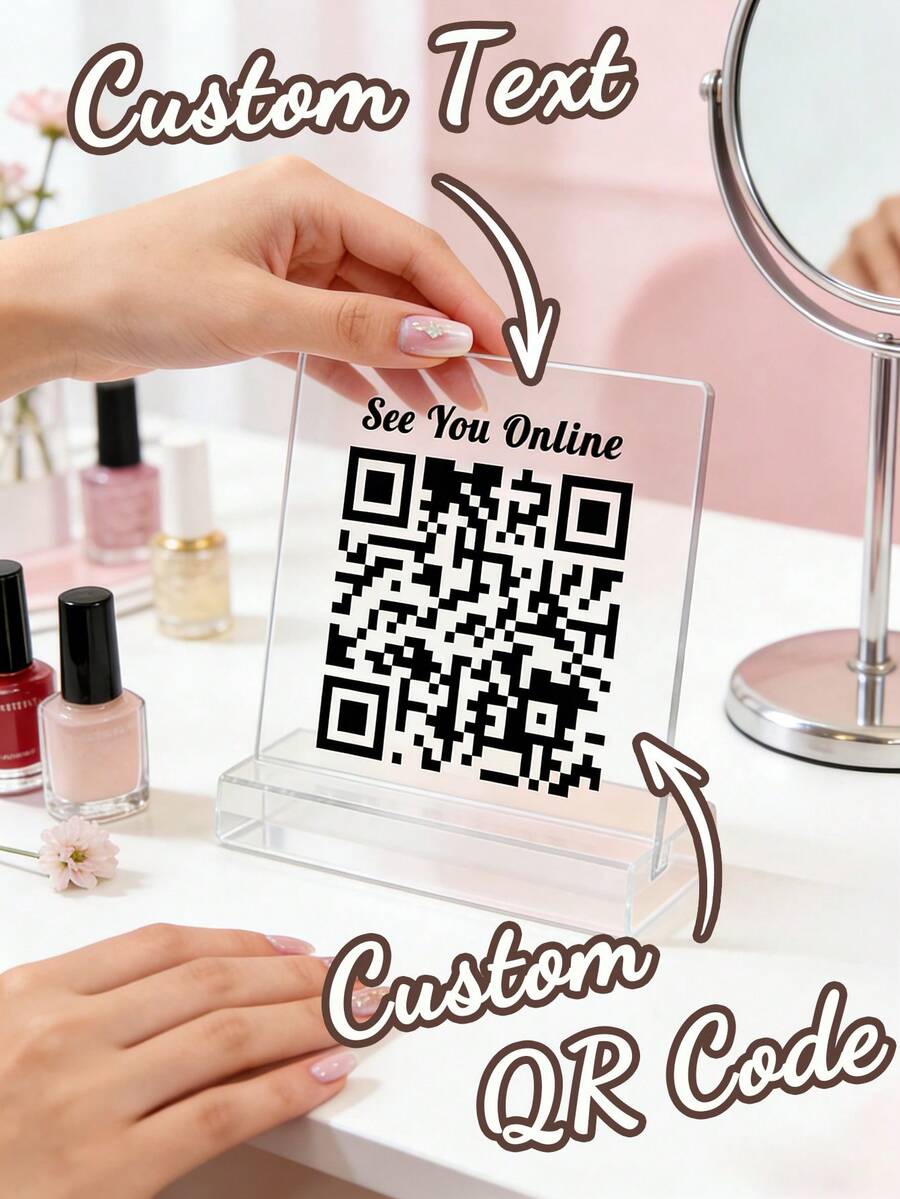 Customizable Acrylic Plaque With Base - Decorative Signage And Display. Can Be Personalized With Your QR Code, Logo Or Text; 3 Different Styles Available. Suitable For Bars, Reception Desks, Supermarkets, Restaurants, Retail Stores, Corporate Offices And General Shops, An Effective Solution For Information Display. - Multicolor - View 1