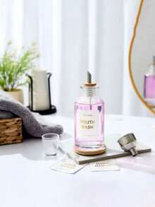 1pc 12OZ/350ML Mouthwash Dispenser, Coffee Syrup Bottle, Soy Sauce Vinegar Bottle, Bathroom Glass Mouthwash Rinser With Stainless Steel & Bamboo Sprout, Reusable Mouthwash Cup, Bamboo Tray And Stickers - View 7