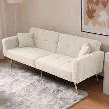 Sofa Bed With Adjustable Angle, Gold Bed Legs With Cushions And Side Storage Pockets - White - View 4