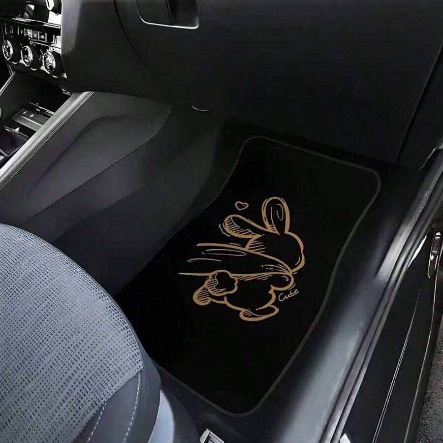 4pcs/Set Cartoon Rabbit Design Car Floor Mats, Full Coverage Front & Rear, Ideal For Car Interior, Made Of Plush Velvet Material, Easy To Clean, Suitable For Sedans, And SUVs, Enhancing Driving Pleasure! - Cartoon Rabbit - View 1