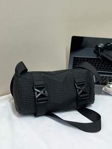 1pc 30*14cm Quilted Nylon Plaid Shoulder Crossbody Bag, Zipper Closure, Adjustable Strap, New Casual Messenger Bag, Large Capacity One Shoulder Bag, Waterproof Bag For Travel - Black - View 8