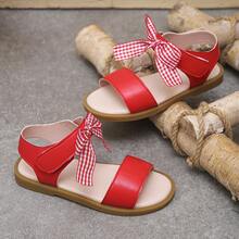 A Pair Of Red Girls' Sandals In Spring And Summer Are Simple And Open-, And The Sweet Style Of Red And White Plaid Bows Is Suitable For Daily School, Shopping, Birthday Parties, Holiday Trips, Holiday Photos And Other Occasions. - Red - View 17