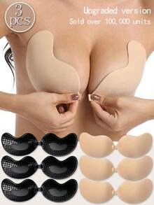 1/3 Pairs Cleavage-Enhancing Invisible Bra Petals: Silicone Backless Adhesive Mango-Shaped Nipple Covers, Invisible Breast Petals Suitable For Dresses And Wedding Gowns - Multicolor - View 2