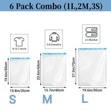 6pcs Vacuum Compression Bags Set, No Air Pump Needed Vacuum Storage Bags, Clothes Vacuum Compression Bags, Hand Roll Up Compression, Space Saving, Dust & Moisture Proof, Suitable For Clothing Storage, Travel, Seasonal Clothing Organization, Easy Manual Compression, Luggage Compression Bags - Clear - View 13