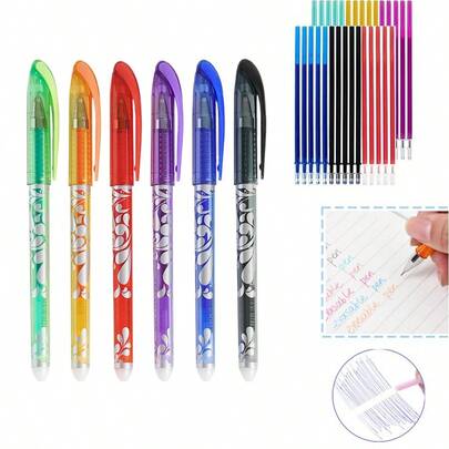 Bộ 12 bút bi gel có thể xóa - 3 màu (5 đen, 5 xanh dương, 2 đỏ), có kẹp, ngòi mảnh 0.5mm, mực khô nhanh, lý tưởng cho văn phòng, học sinh và sử dụng hàng ngày, tay cầm tiện dụng, viết trơn tru.