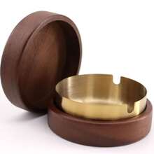 1 件带盖木质烟灰缸，创意圆形设计，适合居家、客厅、办公室使用 - 彩色 - 查看 11