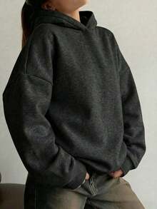 Minimalist Design Women Loose Fit Long Sleeve Pullover Sweatshirt, Suitable For Autumn, Winter, Spring, Casual Wear, Halloween Costume, Gray Sweatshirt, Fashion - 深灰色 - 查看 10