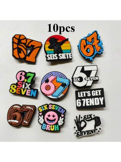 PVC材质“67”号鞋饰 - 67号装饰品，柔软橡胶材质，DIY配件，适用于凉鞋、拖鞋、包包、书籍、钥匙 - 返校季，67号班级活动