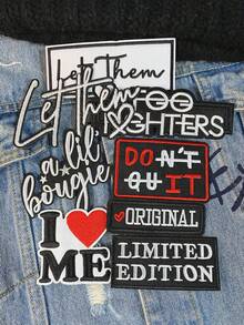 1 Set Of 3/8pcs Black And White English Letter Embroidery Patch Cute Fashion Polyester Patch DIY Clothing Ironing Patch Sewing Accessories Cloth Patch Used For Truck Hats, Jeans, Shirts, Jackets, Backpacks, Casual Clothing And Accessories - Mash Up - View 12
