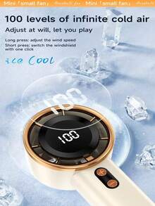 Rechargeable Handheld Electric Fan With Digital Display, 100 Wind Speeds, USB-C Charging, 1800mAh Battery, Home/Office/Travel Portable Cooling Device - A-White - View 10