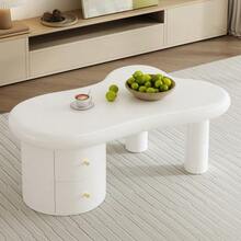 Modern White Coffee Table With An Irregular Shape – 2 Drawers, Space-Saving, Elegant, Stable – Ideal For The Living Room And Versatile Use - View 8