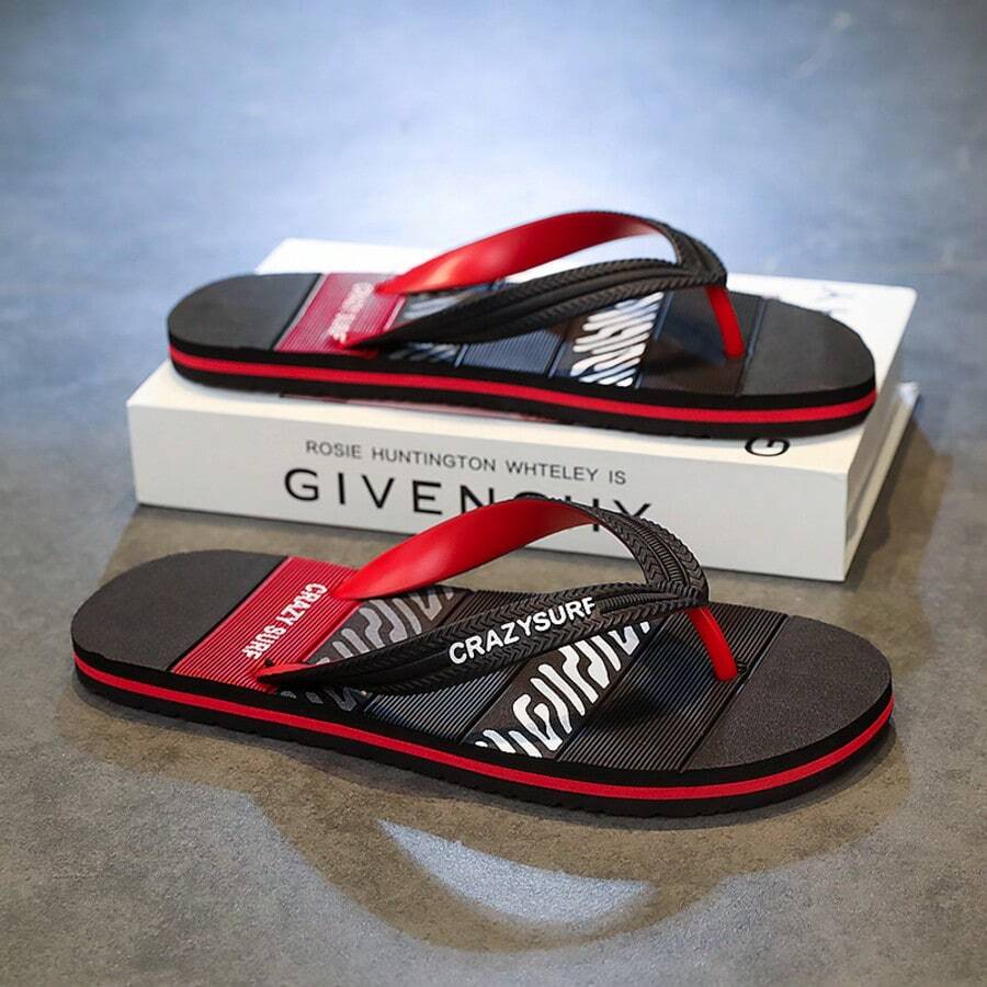 New Arrival Men's Fashion Minimalist Flip Flops, Comfortable Versatile Men's Casual Sandals, Beach Slippers, Super Soft Sole Summer Men Slippers - Black and Red - View 1