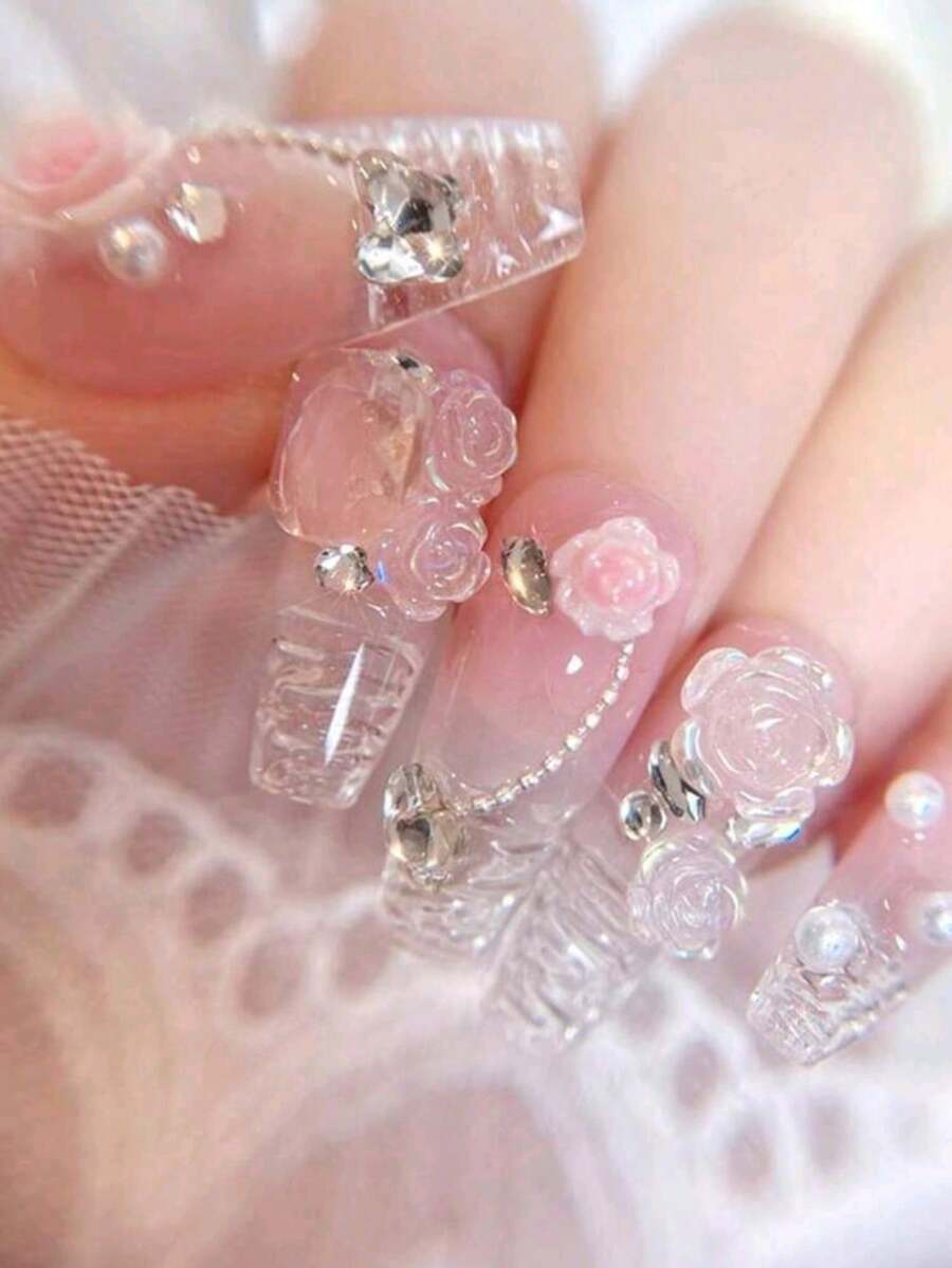 10pcs/Set Sweet And Gentle 3D Flower Butterfly Handmade Wearing Nail ...