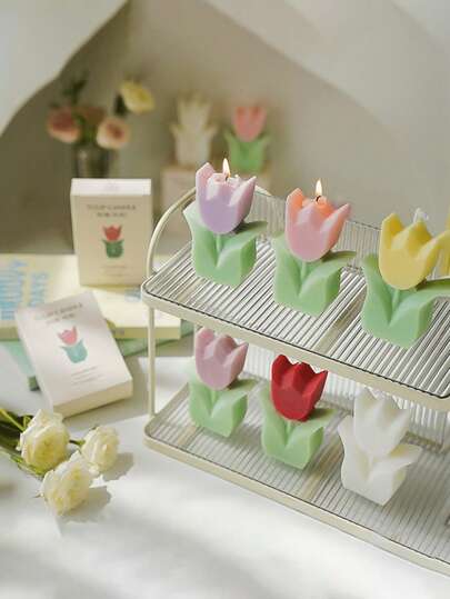 1 chiếc giá đỡ nến hình hoa tulip, giá đỡ nến thơm hình hoa tulip, quà tặng nến thơm bằng sáp đậu nành trang trí theo phong cách hoa lá, thích hợp cho phòng ngủ, tiệc sinh nhật, đám cưới và tiệc Phục sinh mùa xuân (quà tặng ngày Valentine).