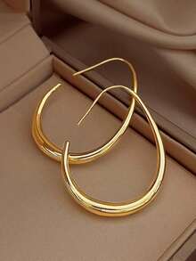 1 Pair Copper Material Simple U-Shaped Teardrop Hoop Earrings, Fashion Daily Wear Gift For Women - 金子 - 查看 1