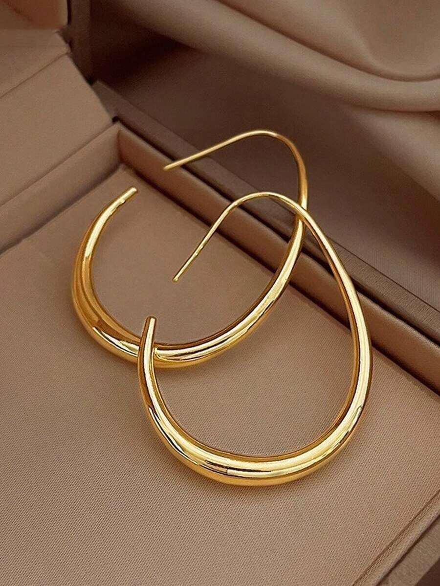 1 Pair Copper Material Simple U-Shaped Teardrop Hoop Earrings, Fashion Daily Wear Gift For Women - 金子 - 查看 1