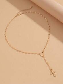 1pc Fashionable Elegant Virgin Mary Embossed Y-Shape Long Necklace, Vintage Religious Cross Pendant Sweater Chain For Women, Suitable For Daily Wear And Gatherings - Bạc - Xem 3