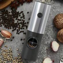不锈钢无线电动研磨器,重力感应式胡椒研磨器,厨房海盐调味研磨器,自动黑胡椒研磨器,白胡椒研磨器,粗细可调,带LED灯,电池供电,单手一键启动,ABS材质,厨房佳品,完美礼品 - 彩色 - 查看 11