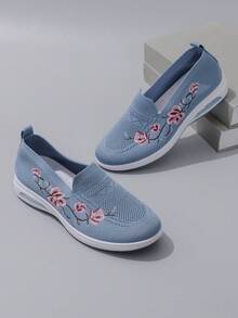 STEPREACH 女士休闲鞋、运动鞋、平底鞋、刺绣鞋、中国风刺绣、气垫、透气、舒适 - 藍色 - 查看 6