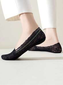 1/5 双夏季轻薄透气硅胶防滑隐形蕾丝透明时尚休闲船袜 - 彩色 - 查看 6