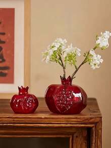 1pc High-End Glass Crafted Pomegranate Flower Vase, Desktop Decor, Flower Holder, Hydroponic Planter, Suitable For Home, Restaurant, Foyer, Gift Gifts Birthday Graduation Home Decor Room Decor Glass Vase - Red - View 14