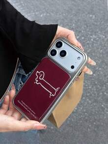 Ốp điện thoại Niche Artistic màu đỏ tía, hình vẽ đường nét chú chó Dachshund đang hái sao, khẩu hiệu tiếng Anh, phù hợp với 14, 15, 16, 17, 14 Pro, 15 Pro, 16 Pro, 17 Pro, 14 Pro Max, 15 Pro Max, 16 Pro Max, 17 Pro Max - Màu Đỏ Sâu - Xem 4