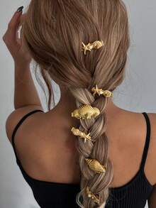 2 piezas Clips de pelo de lujo con estilo oceánico de aleación, estrella de mar, concha, grandes accesorios para el cabello con textura acanalada de vieira - Multicolor - Ver 1