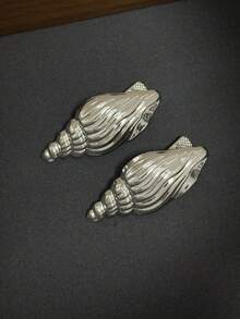 2 piezas Clips de pelo de lujo con estilo oceánico de aleación, estrella de mar, concha, grandes accesorios para el cabello con textura acanalada de vieira - Multicolor - Ver 17