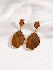 1 Pair Asymmetrical Oval Pendant Earrings, Acrylic Inlaid Vintage Earrings For Women, European And American Fashion Niche Elegant Earrings - Resin Earrings - View 3