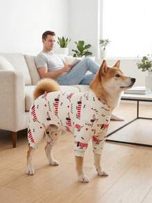 Dog Shedding Hair Control Pajamas For Spring And Summer - Breathable High Stretch Full Coverage Pet Rompers, Summer Anti Licking & Bug Protective Jumpsuit For Small Medium Large Dogs, All Over Printing Dog Clothes - Cute Dachshund Pattern - White - View 5