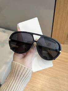 1pc Women's Casual Retro Double-Bridge Aviator Style Large Frame Orange Fashion Glasses, Suitable For Daily Wear And Street Photography - Multicolor - View 2