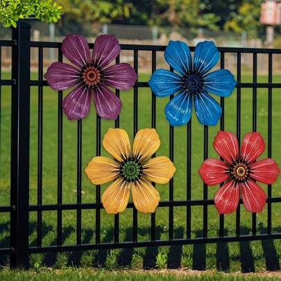 Bộ 4 tranh hoa 2D phẳng - Tranh nghệ thuật acrylic ngoài trời, thích hợp trang trí nhà cửa và sân vườn, hàng rào riêng tư hoặc điểm nhấn hoàn hảo cho mùa xuân/hè, trang trí sân vườn, thích hợp cho 11 dịp lễ.