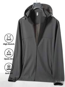 Men's Lightweight Breathable UV Protection Jacket, Casual Hooded Summer Outerwear - Dark Grey - View 3