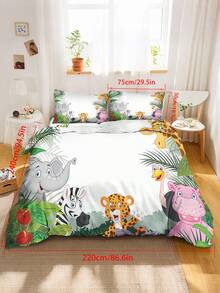 Bộ 2/3 món ga trải giường trẻ em chủ đề động vật rừng rậm, vỏ chăn in hình động vật vườn thú châu Phi dễ thương, bộ ga trải giường mềm mại, thoáng khí kèm vỏ gối, phù hợp cho trẻ em và thanh thiếu niên, bé trai và bé gái, dùng được cả bốn mùa, có khóa kéo, kích thước 140x210cm. - Nhiều màu - Xem 17