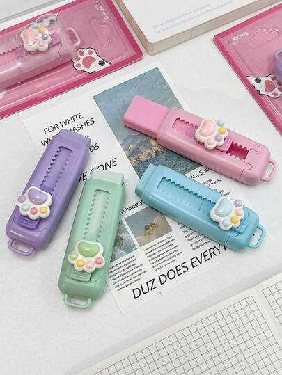 1pc Cute Cat Paw Decor Eraser In Blister Card, Suitable As Valentine's Day Gift, Student Stationery, School Supplies, Classroom Rewards, Back To School Essential