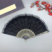 1pc Double-Layered Orchid Lace Fan - Dance Folding Fan - Suitable As A Gift For Friends - Multicolor - View 7