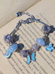 1pc Dreamy Butterfly Charm Bracelet, Shiny Star Bracelet, Cherry Blossom Bracelet, Best Friend Memorial Bracelet, Cartoon Moon Bracelet - Silver - View 5