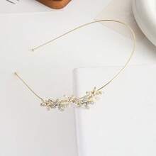 珍珠发箍，饰以宝石枝条，奢华水钻镶嵌头饰，仙气优雅的发箍，约会和聚会必备单品 - 金色 - 查看 3