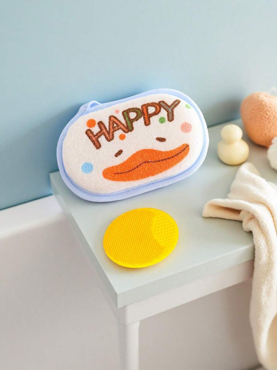 2pcs/Set Cartoon Animal Style Baby Bath Sponge, Super Soft Absorbent Natural Baby Bathing Sponge, Suitable For Sensitive Skin, For Boys And Girls - Multicolor - View 1