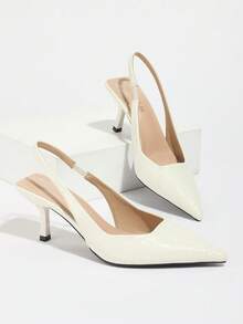 女士尖头高跟鞋，时尚细高跟露跟尖头凉鞋，优雅，猫跟 - 白色 - 查看 12