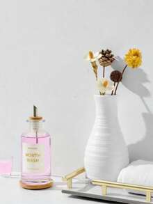 1pc 12OZ/350ML Mouthwash Dispenser, Coffee Syrup Bottle, Soy Sauce Vinegar Bottle, Bathroom Glass Mouthwash Rinser With Stainless Steel & Bamboo Sprout, Reusable Mouthwash Cup, Bamboo Tray And Stickers - View 9