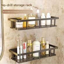 No Drill Wall Mounted Bathroom Shelf, Space-Saving Bathroom Storage Rack, Large Capacity, Sturdy, Waterproof And Rust-Proof, Suitable For Shampoo, Shower Gel, Soap, Also Applicable To Kitchen And Balcony Storage, Essential For Back To School - Black - View 2