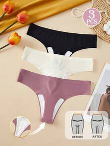 3 sztuki damskich, bezszwowych majtek sportowych do jogi z niskim stanem i jednolitym kolorem, o wysokiej elastyczności, oddychające, seksowne stringi - Wielokolorowe - Zobacz 2