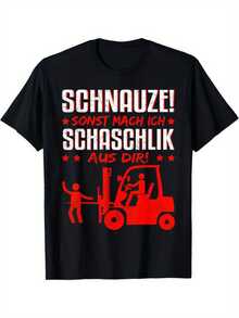 Funny Construction Worker T-Shirt For Men |   Shut Up! Otherwise I'll Get Angry - Black With Red Forklift Graphic |   Gift For Machine Operators, All-Season Casual T-Shirt For Warehouses, Construction Sites & Leisure Wear - Regular Fit - 黑色 - 查看 1