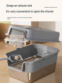 Fully Enclosed Stainless Steel Extra Large Cat Litter Box, Drawer-Style Top-Entry Cat Toilet With Flip Lid And High-Wall Fence, Anti-Splash And Odor-Proof Design, Includes Cat Litter Mat Set And Free Cat Litter Scoop - Multicolor - View 6