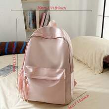 极简浅粉色双肩包，柔软尼龙材质，休闲双肩包，带前袋，女士款 - A - 查看 9