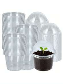 20 piezas Juego de macetas transparentes para semilleros, cada maceta de 4 pulgadas, incluye cúpula de humedad y tapa, ideal para germinación de semillas y plantas pequeñas, apto para uso en exteriores - A - Ver 4